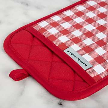 KitchenAid Gingham Pot Holder 2-Pack Set, Passion Red, 7"x10"