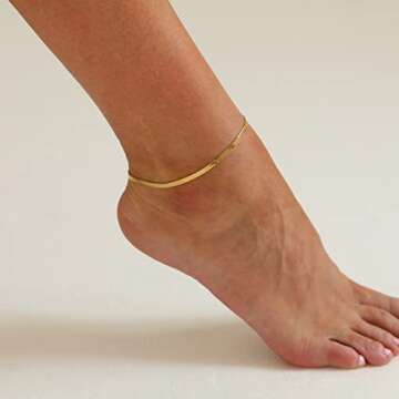 foyjoey 18K Gold Plated Herringbone Ankle Bracelet
