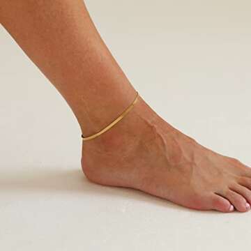 foyjoey 18K Gold Plated Herringbone Ankle Bracelet