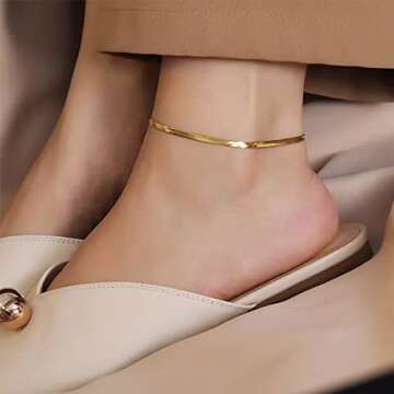 foyjoey 18K Gold Plated Herringbone Ankle Bracelet