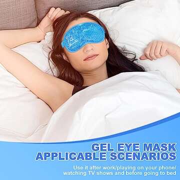 2Pack Cold Cooling Eye Mask, Reusable Gel Eye Mask Hot/Cold Therapy Gel Bead Eye Mask with Plush Backing for Headache/Puffiness/Migraine/Stress Relief/Skin Care/Dry Eyes(Blue)