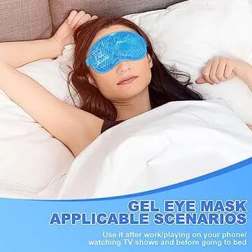 2Pack Cold Cooling Eye Mask, Reusable Gel Eye Mask Hot/Cold Therapy Gel Bead Eye Mask with Plush Backing for Headache/Puffiness/Migraine/Stress Relief/Skin Care/Dry Eyes(Blue)