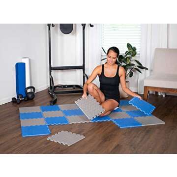 9HORN Exercise Mat/Protective Flooring Mats with EVA Foam Interlocking Tiles and Edge Pieces Suitable for Gym Equipment, Yoga, Surface Protection (White, 12 Tiles (~12sqf))