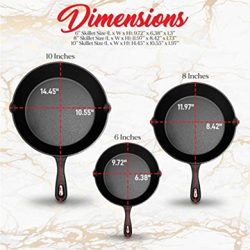 NutriChef Cast Iron Skillet Set - 3 Pre-Seasoned Pans