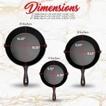 NutriChef Cast Iron Skillet Set - 3 Pre-Seasoned Pans