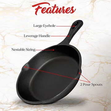 NutriChef Cast Iron Skillet Set - 3 Pre-Seasoned Pans