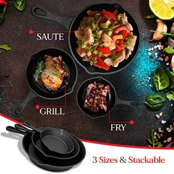 NutriChef Cast Iron Skillet Set - 3 Pre-Seasoned Pans