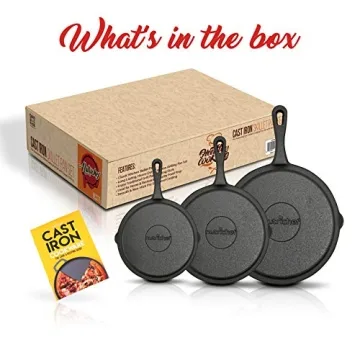 NutriChef Cast Iron Skillet Set - 3 Pre-Seasoned Pans