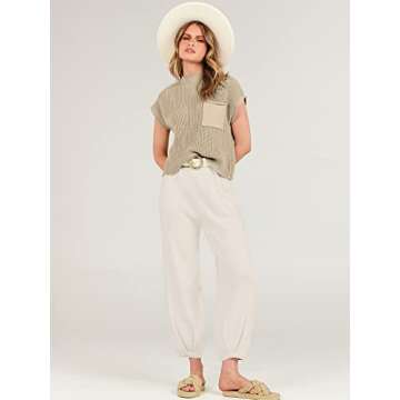 Caracilia Womens Two Piece Outfits Knit Sweater Sets Matching Lounge Set Sweatsuit Tracksuit Summer Trendy Clothes Khaki White M