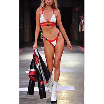 NE Norboe Halter Triangle Bikini High Waited Buckle Two Piece Swimsuits for Women (White, xs)