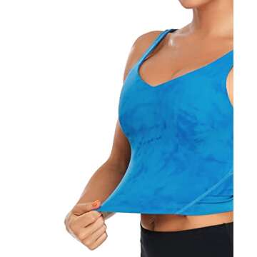 Oalka Sports Bra Womens Longline Padded Crop Tank Yoga Bras Workout Fitness Top Heart Tie Dye Blue M