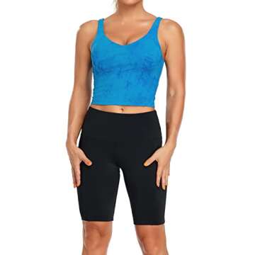 Oalka Sports Bra Womens Longline Padded Crop Tank Yoga Bras Workout Fitness Top Heart Tie Dye Blue M