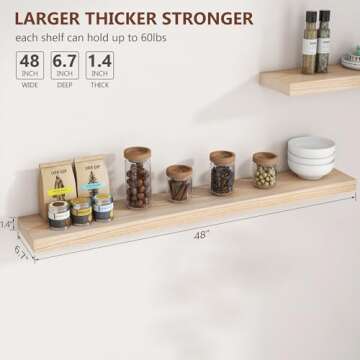 Elegant Natural Wood Floating Shelves Set - 48 Inch