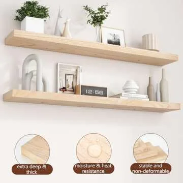 Elegant Natural Wood Floating Shelves Set - 48 Inch