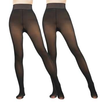 Caprilite 2 Pairs Women Fleece Lined Tights-Fake Translucent Leggings High Waist Pantyhose Sheer Thi...