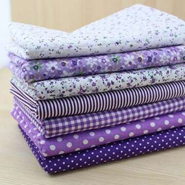 7-Piece Purple Floral Cotton Quilting Fabric Set for DIY