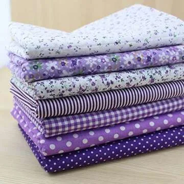 7-Piece Purple Floral Cotton Quilting Fabric Set for DIY
