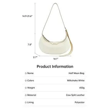 Amazing Song Crescent Crossbody Bag for Womens, Designer Hobo Shoulder Faux Togo Leather Adjustable Strap, Half Moon Bag