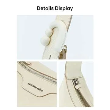 Amazing Song Crescent Crossbody Bag for Womens, Designer Hobo Shoulder Faux Togo Leather Adjustable Strap, Half Moon Bag