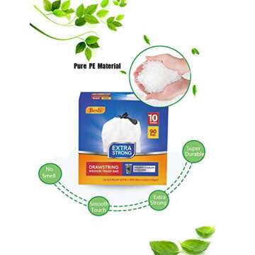 Besli 10 Gallon Drawstring Trash Bag Garbage Bag Trash Can Liner,0.9 Mil,90 Counts