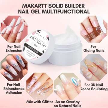 Makartt Solid Builder Nail Gel,15ML 4 in 1 Nail Extension Gel UV Nail Glue for Acrylic Nails Soft Gel Nails Rhinestones Gel 3D Nail Sculpture Gel Hard Gel for Nails UV/LED Nail Lamp Required White