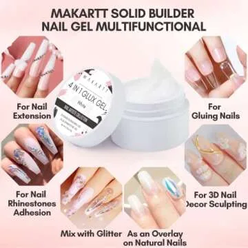 Makartt Solid Builder Nail Gel,15ML 4 in 1 Nail Extension Gel UV Nail Glue for Acrylic Nails Soft Gel Nails Rhinestones Gel 3D Nail Sculpture Gel Hard Gel for Nails UV/LED Nail Lamp Required White