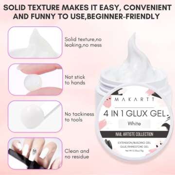 Makartt Solid Builder Nail Gel,15ML 4 in 1 Nail Extension Gel UV Nail Glue for Acrylic Nails Soft Gel Nails Rhinestones Gel 3D Nail Sculpture Gel Hard Gel for Nails UV/LED Nail Lamp Required White