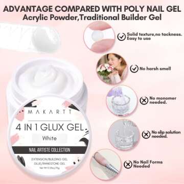 Makartt Solid Builder Nail Gel,15ML 4 in 1 Nail Extension Gel UV Nail Glue for Acrylic Nails Soft Gel Nails Rhinestones Gel 3D Nail Sculpture Gel Hard Gel for Nails UV/LED Nail Lamp Required White