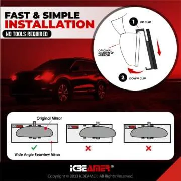 ICBEAMER 10.6 Inch Car Rearview Mirror, Panoramic Wide Angle, HD Clear Tint Glass, Interior Clip On Flat Car Mirror, Anti Glare, Automotive Accessories, Universal for Truck, Car, SUV, Pack of 1