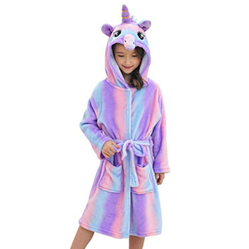 Doctor Unicorn Soft Hooded Bathrobe - Cozy Unicorn Gifts for Girls (Bright Purple, 4-5T)