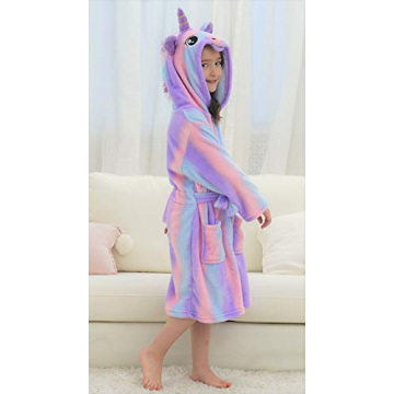 Soft Unicorn Hooded Bathrobe for Girls - Bright Purple 4-5T