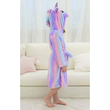 Soft Unicorn Hooded Bathrobe for Girls - Bright Purple 4-5T