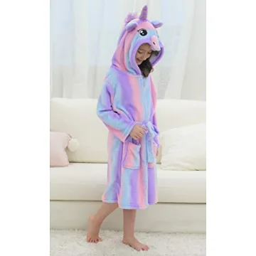 Soft Unicorn Hooded Bathrobe for Girls - Bright Purple 4-5T