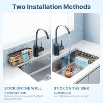 Sponge Holder,Multifunctional Sponge Holders with Two Installation Methods Kitchen Sink Organizer, R...