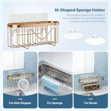 Sponge Holder,Multifunctional Sponge Holders with Two Installation Methods Kitchen Sink Organizer, Rustproof Stainless Steel Sponge Holder for Place Brush Holder,Sponge Scourer and Dish Brush