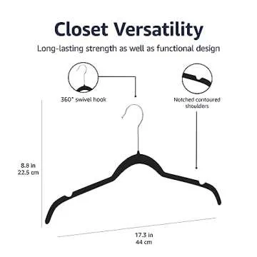 Amazon Basics Slim, Velvet, Non-Slip Shirt Clothes Hangers, Pack of 100, Black