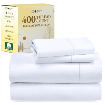 California Design Den 100% Cotton Bed Sheets - 400 Thread Count Sateen Queen Sheets Set, Deep Pocket...