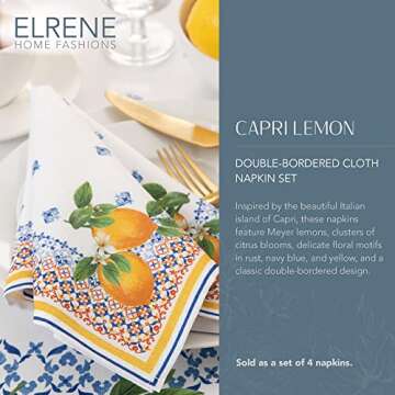 Elrene Home Fashions Capri Lemon Double-Bordered Mediterranean Cloth Napkins - Set of 4