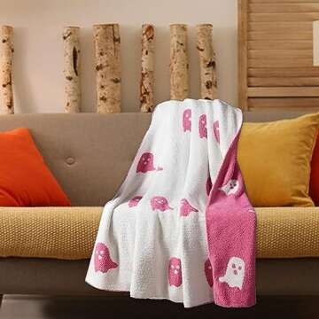 Cozy Halloween Blanket Pink Ghost for All Ages and Occasions