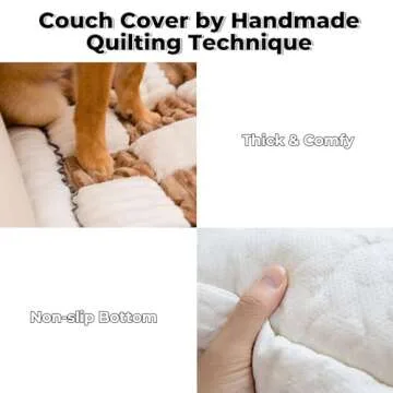 FUNNYFUZZY Pet Couch Covers for Sofa, Dog Couch Cover Fuzzy Sofa Cover Cream Square Plaid Cozy Dog Mat Furniture Protector Cover, Brown, Small