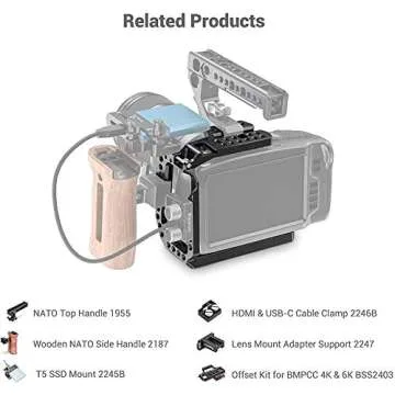 SmallRig BMPCC 4K/6K Half Cage Compatible with for Blackmagic Pocket Cinema Camera 4K/6K, Half Cage with Anti-Twist Mechanism and Built-in NATO Rails CVB2254B