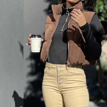 SeeLuNa Womens Cropped Puffer Vest Lightweight Sleeveless Stand Collar Quilted Coat Zipper Outerwear with Pockets