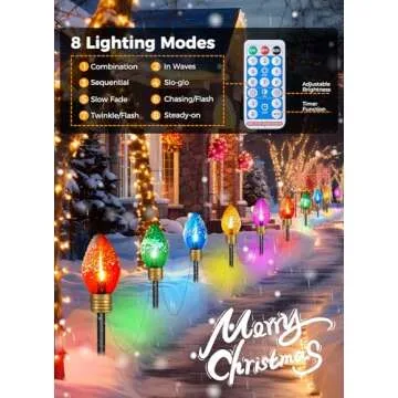 Brightown Solar Jumbo C9 Christmas Lights Outdoor - 18FT 10 LED C9 Christmas Pathway Lights with Remote, Timer,8 Modes, Solar Christmas Outdoor Decorations for Lawn Walkway Outside Holiday, Multicolor