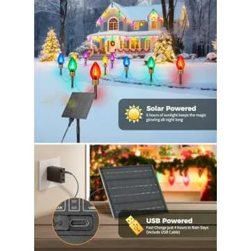 Brightown Solar Jumbo C9 Christmas Lights Outdoor - 18FT 10 LED C9 Christmas Pathway Lights with Remote, Timer,8 Modes, Solar Christmas Outdoor Decorations for Lawn Walkway Outside Holiday, Multicolor