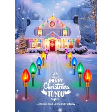 Brightown Solar Jumbo C9 Christmas Lights Outdoor - 18FT 10 LED C9 Christmas Pathway Lights with Remote, Timer,8 Modes, Solar Christmas Outdoor Decorations for Lawn Walkway Outside Holiday, Multicolor