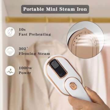 OCAW Steamer Iron For Clothes Travel Mini: Handheld Size Portable Fabric Clothing Steamers Small Hand Garment Electric Steam Ironing Machine For Clothes Travel College Dorm Home Essentials-White