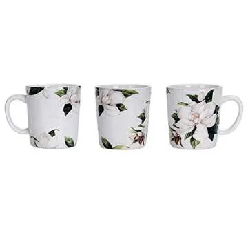Bico Magnolia Floral Ceramic 16 pcs Dinnerware Set, Service for 4, Inclusive of 11 inch Dinner Plates, 8.75 inch Salad Plates, 26oz Cereal Bowls and Mugs, for Party, Microwave & Dishwasher Safe