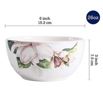 Bico Magnolia Floral Ceramic 16 pcs Dinnerware Set, Service for 4, Inclusive of 11 inch Dinner Plates, 8.75 inch Salad Plates, 26oz Cereal Bowls and Mugs, for Party, Microwave & Dishwasher Safe