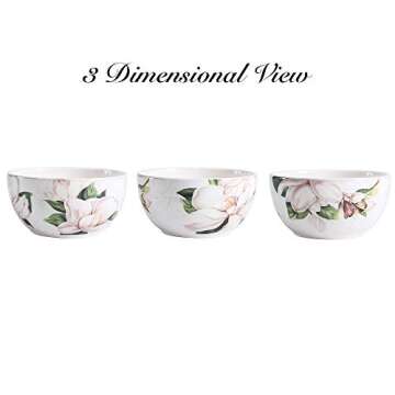 Bico Magnolia Floral Ceramic 16 pcs Dinnerware Set, Service for 4, Inclusive of 11 inch Dinner Plates, 8.75 inch Salad Plates, 26oz Cereal Bowls and Mugs, for Party, Microwave & Dishwasher Safe