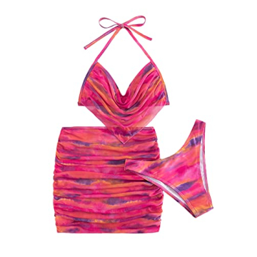 OYOANGLE 3 Piece Tie Dye Swimsuit for Stylish Beach Fun